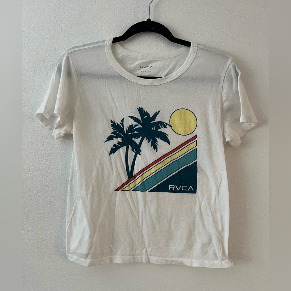 RVCA Cream T-Shirt with Palm and Sun Graphic